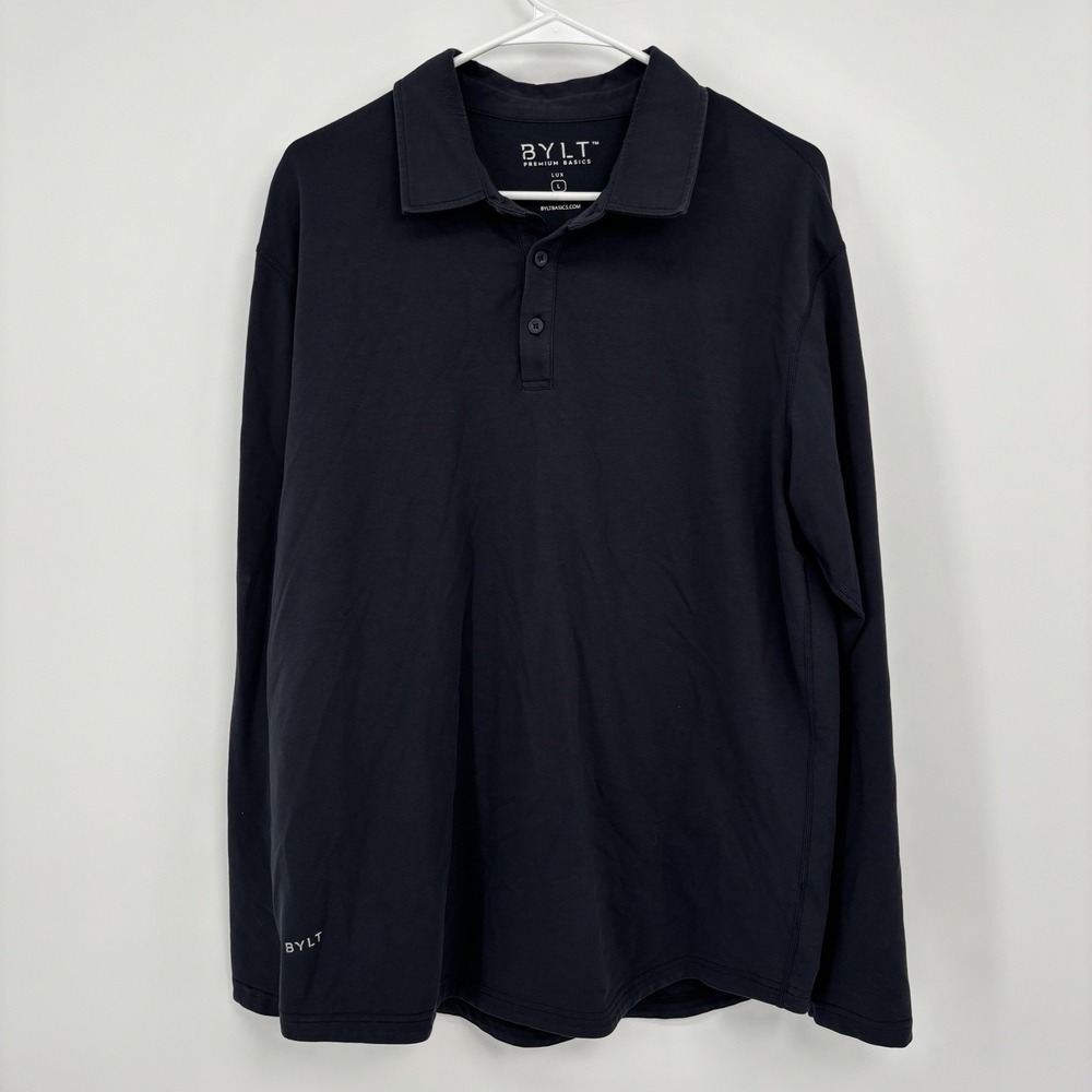 BYLT Lux Polo Shirt Long Sleeve Black Men's Large Athletic Stretch